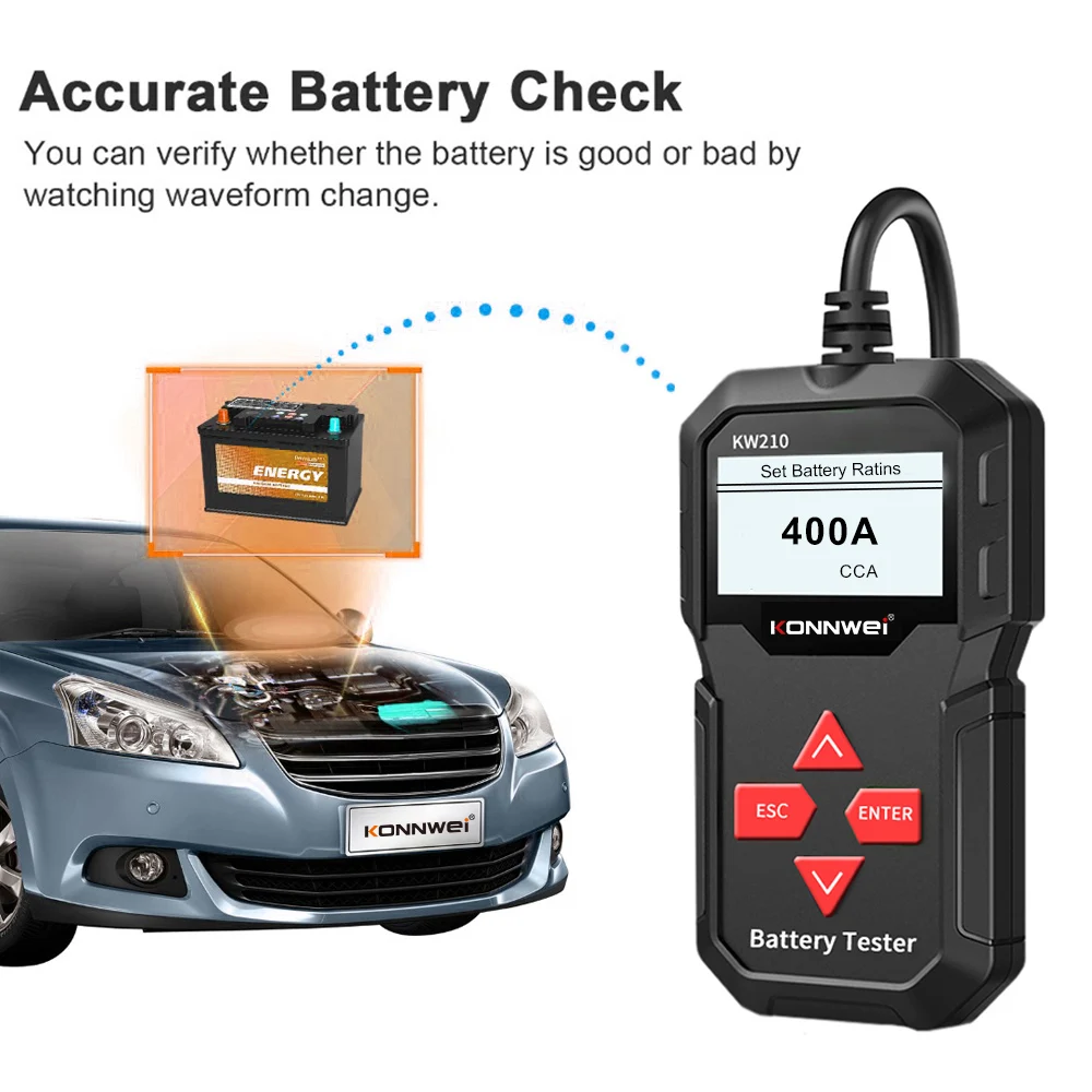 12V Car Battery Tester Cranking Charging System Battery Analyzer for 100-2000 CCA Battery KONNWEI KW210