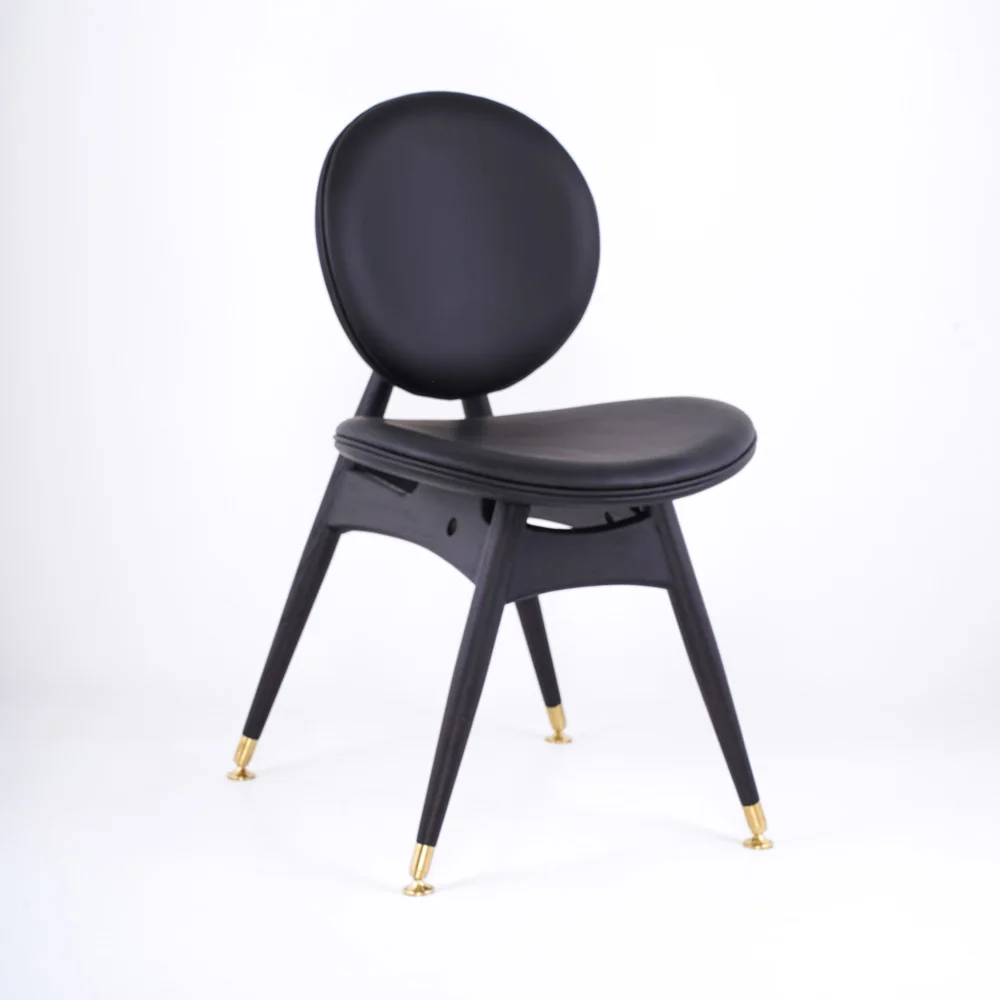 Nordic Modern Luxury Designer round Dining Chair Revolving Metal Armrest Solid Wood Leather Seat Hotels Cafes Bathrooms Parks