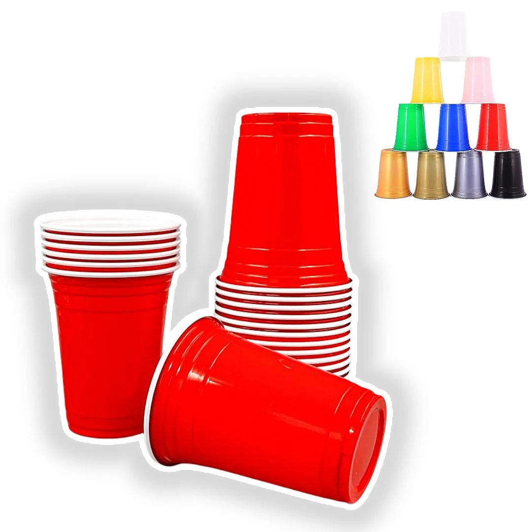 Customized logo vasos de plastico double color pink game Disposable plastic blue Cups with table tennis pingpong ball party cups
