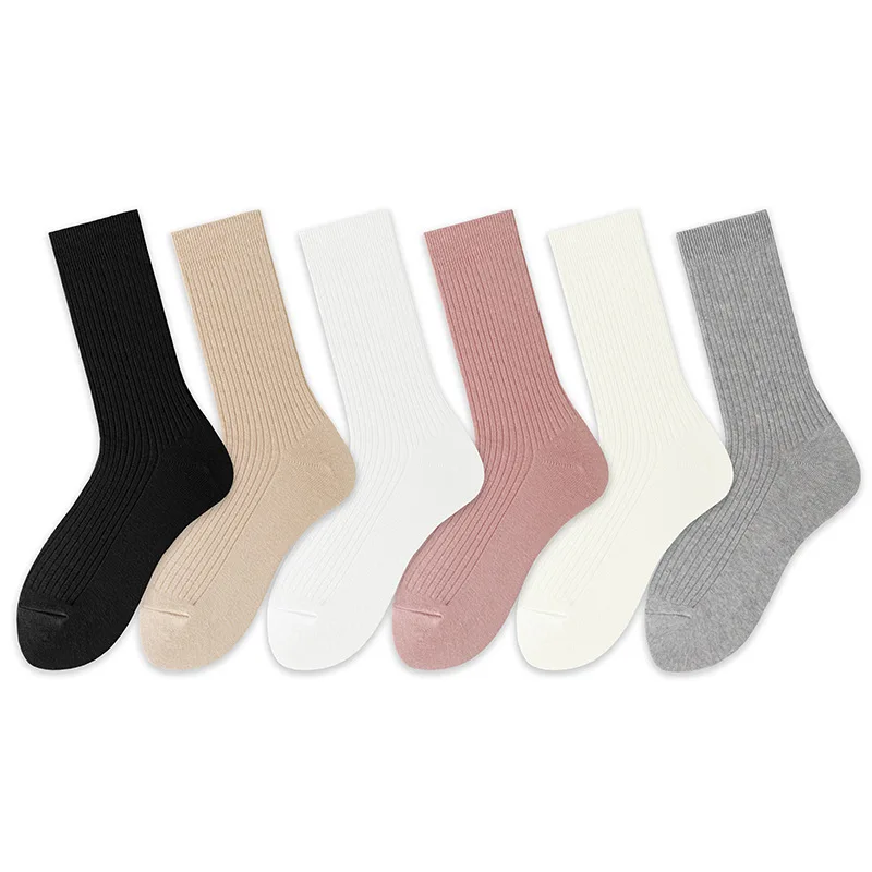 Wholesale Women Long High quality socks Breathable Organic Cotton Mid-calf Length Sox Design Own Crew Custom Women socks