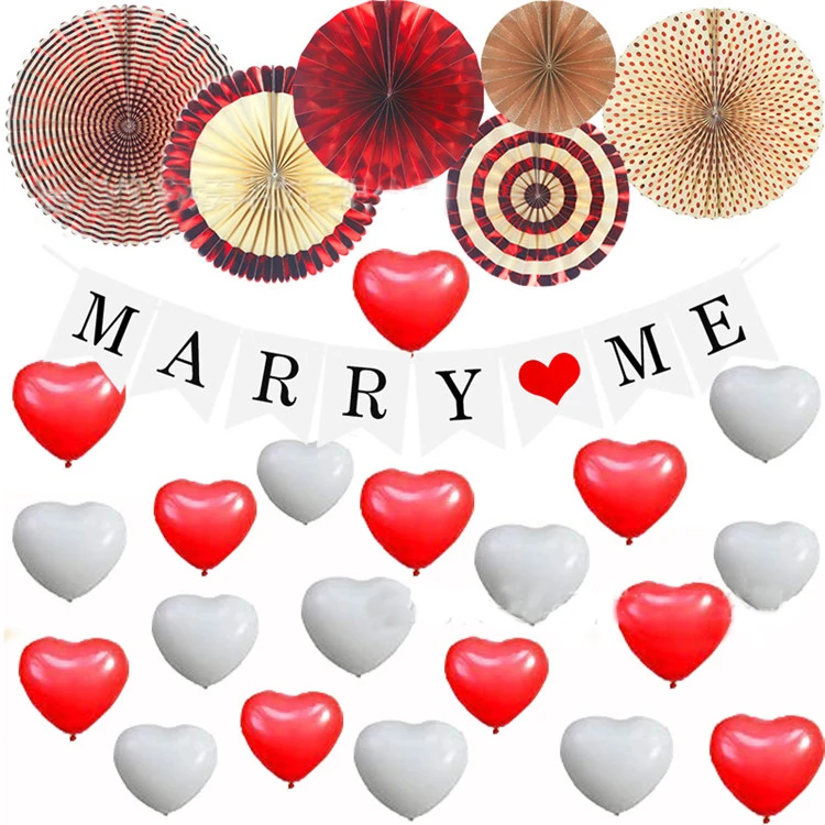 Valentine Party Decoration Marry Me I love You Banner Red Heart Balloon Paper Fan mothers day balloons