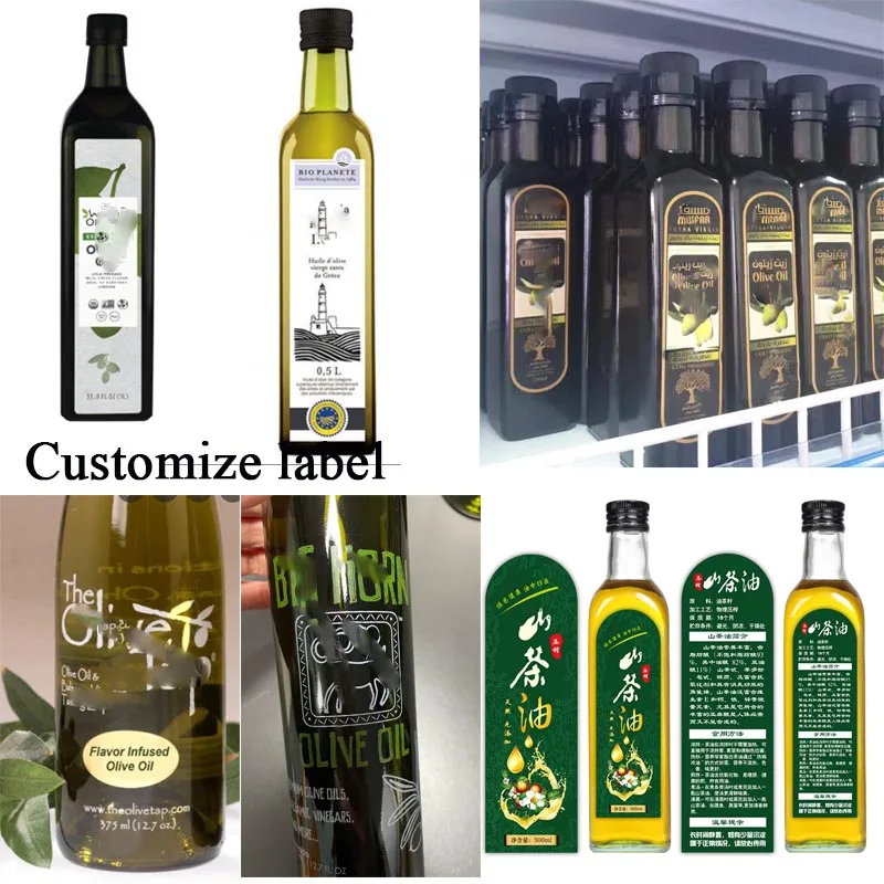 250ml 500ml Antique Green Glass Round Square Marasca Dorica Dark Olive Oil glass Bottles olive oil packaging bottle