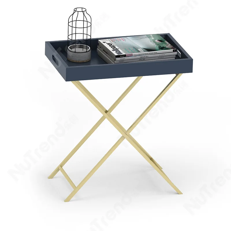 Living Room Dining Side Table Folding White Gold Metal Modern TV Bed Snack Serving Tray  Table
