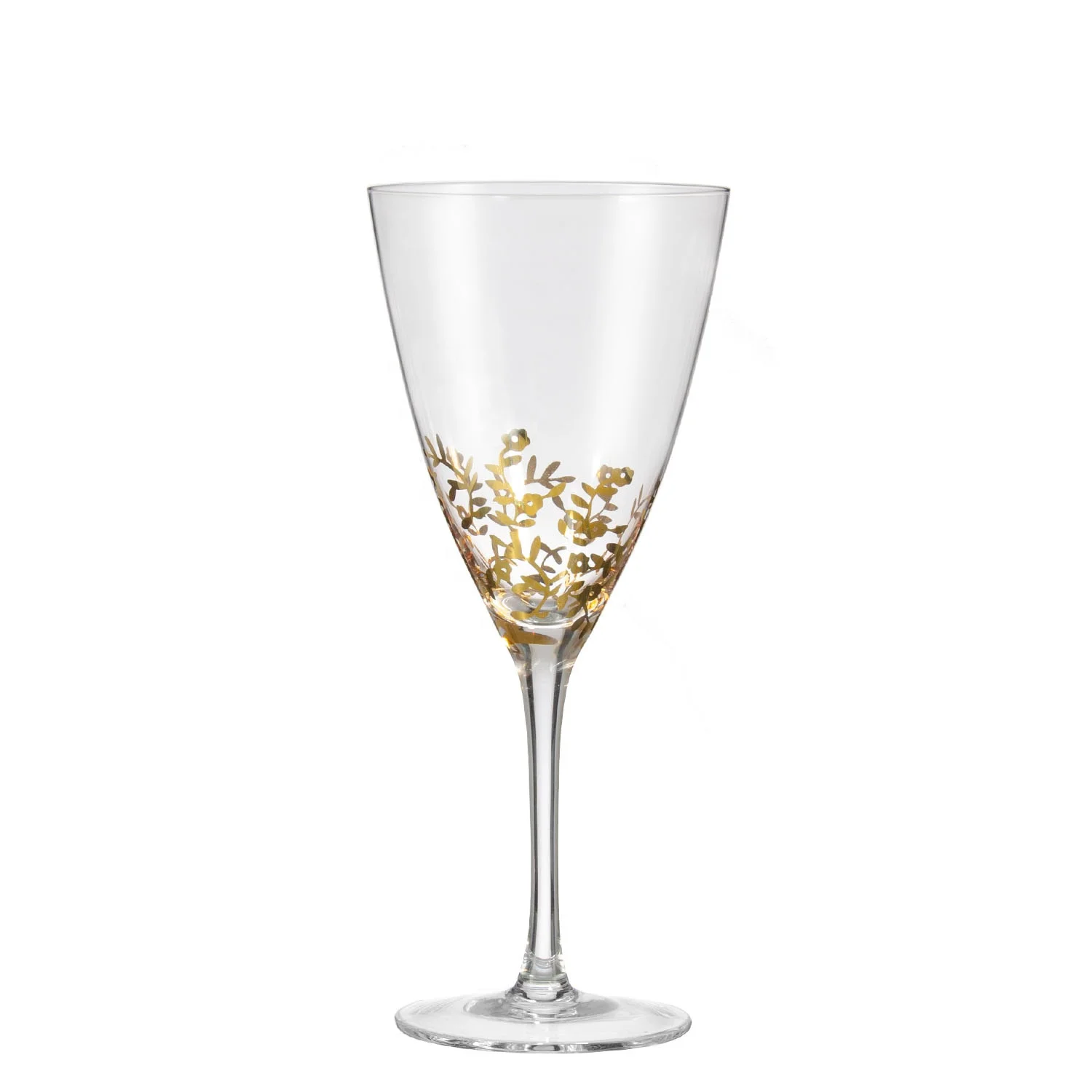 Wholesale custom Hand Blown Lead Free Crystal gold printed red wine glasses goblet set for wedding