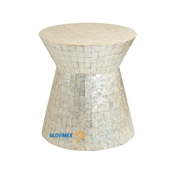 Exotic Nacre Handmade Lacquer Iridescent Shell Mother Of Pearl Stool Ottoman From Vietnam