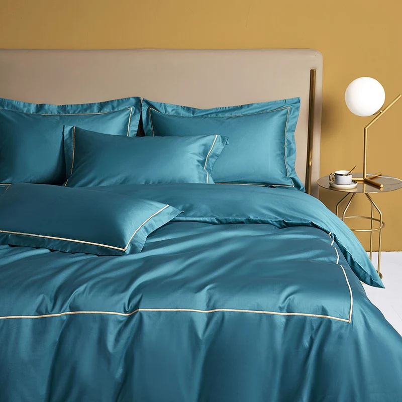 Direct factory High Quality  long staple Organic Cotton bedding set 400TC flat sheet 100% cotton with embroidery line