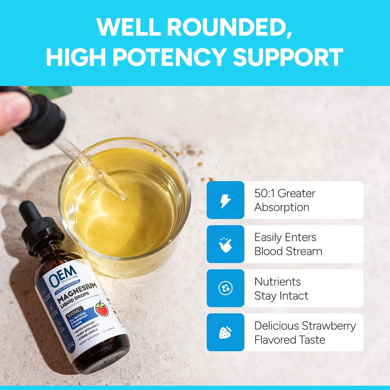 OEM Herbal Supplements Vegetarian Magnesium Citrate Liquid Drops Slim and Stress Relieve Deep Sleep and Improve Mood for Adults