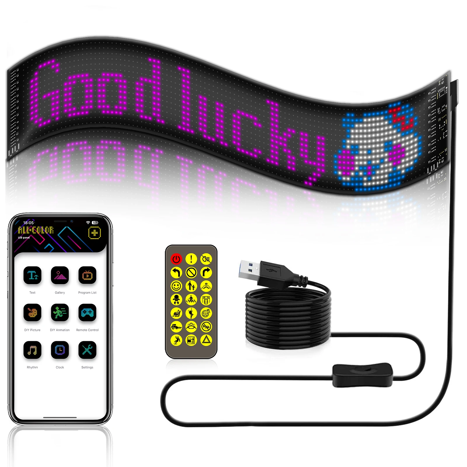 LED Sign for Business Programmable FPCB Flexible Matrix Panel Animation Text Message Scrolling Storefront Advertise Slogan