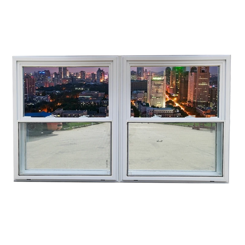 Low factory price custom color soundproof double glass upvc doubles hung window with net