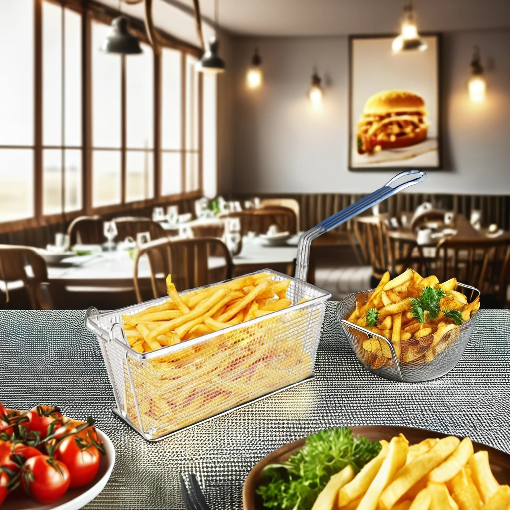 Metal Mesh Potato Chip Frying Container Stainless Steel Fry Basket