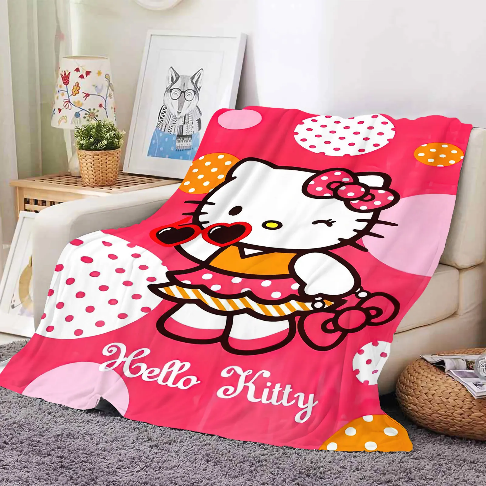 Hello KT fleece warming blanket 3D printed flannel blanket air conditioning soft blankets