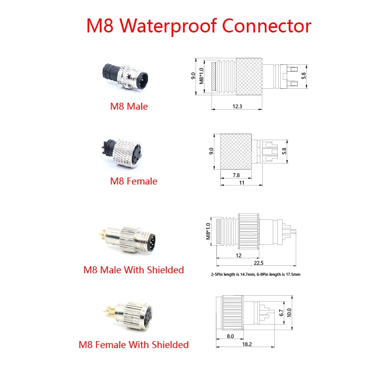 Made in China M8 circular connector m12 connector 5 pin M8 connector 4 -12 pin for monitoring system Waterproof M8 Adapter