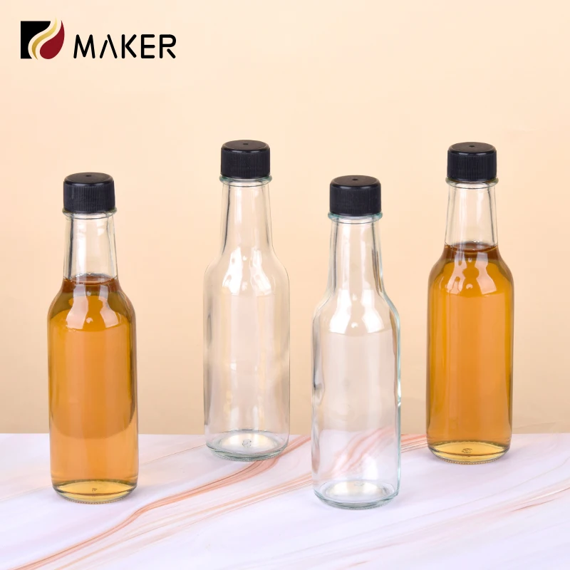 Reusable Empty Clear Hot Tomato Salad Sauce Dispenser Custom 150ml 5oz 5 oz Airtight Woozy Pepper Chili Glass Tabasco Bottle