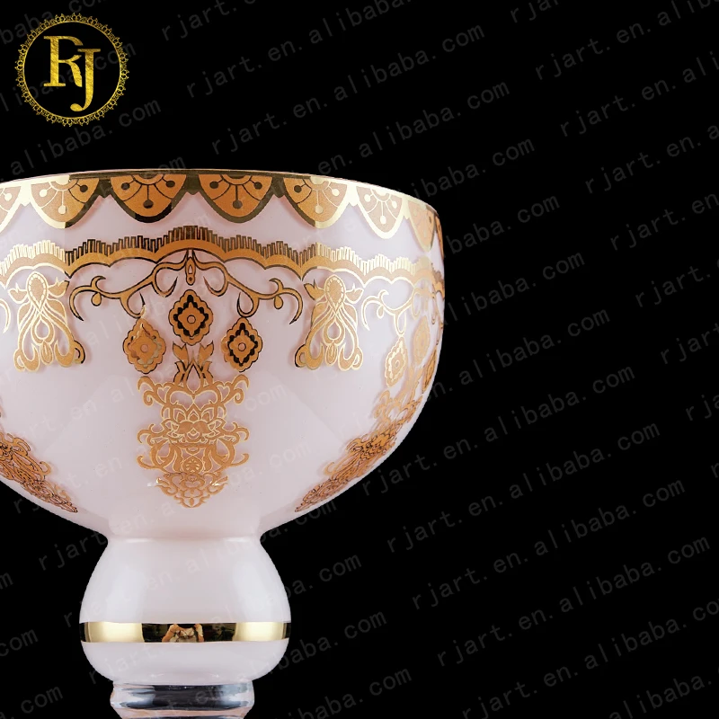 Uzbek Kazakh Glass Gold Pattern Skidki Idishlar Muslim snack ceramic plate fruit Chinni Posuda fruit bowl glass footed