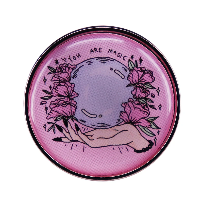 You Are Magic Enamel Pin Boho Occult Magical Witch Hand Psychic Crystal Ball Brooch Badge