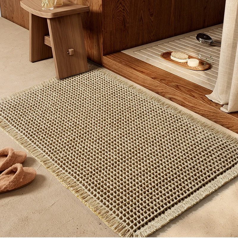 Custom Tassel Waffle Non-slip water Absorbent bath mat Braided Anti Slip Microfiber Soft Shaggy shower bathroom mat
