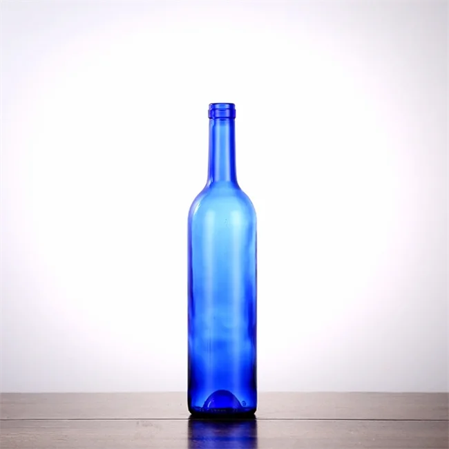 Stunning Empty Round Glass Containers Decorative Vodka Bordeaux 750ml Blue Glass Wine Bottle