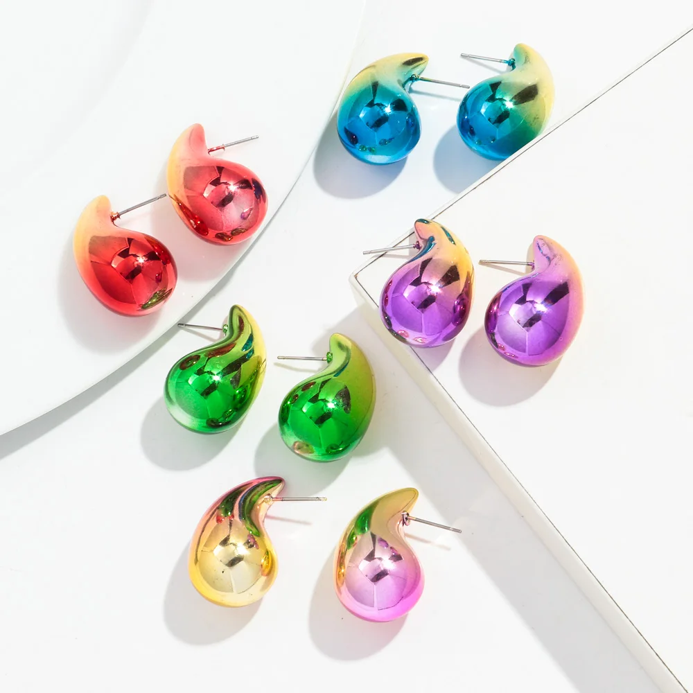 Yiwu Wholesale Bulk Metal Color Electroplated Teardrop Earrings Chunky Gradient fashion jewelry hip hop acrylic stud earrings