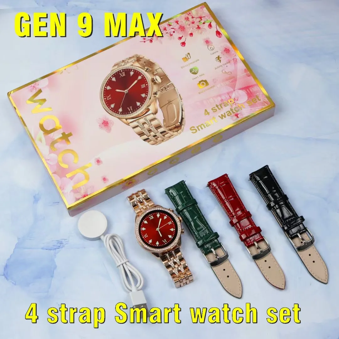 Hot gen9max women smart watch strap set round girls gift package watch+4 colorful straps gen9 gen 9 max smartwatch with 4belt