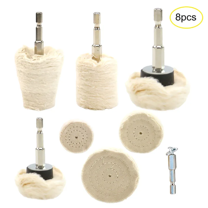 Polishing Wheel 8-piece buffing pad hex shank cotton Buffing wheel set car cleaning buffing pads waxing polishing
