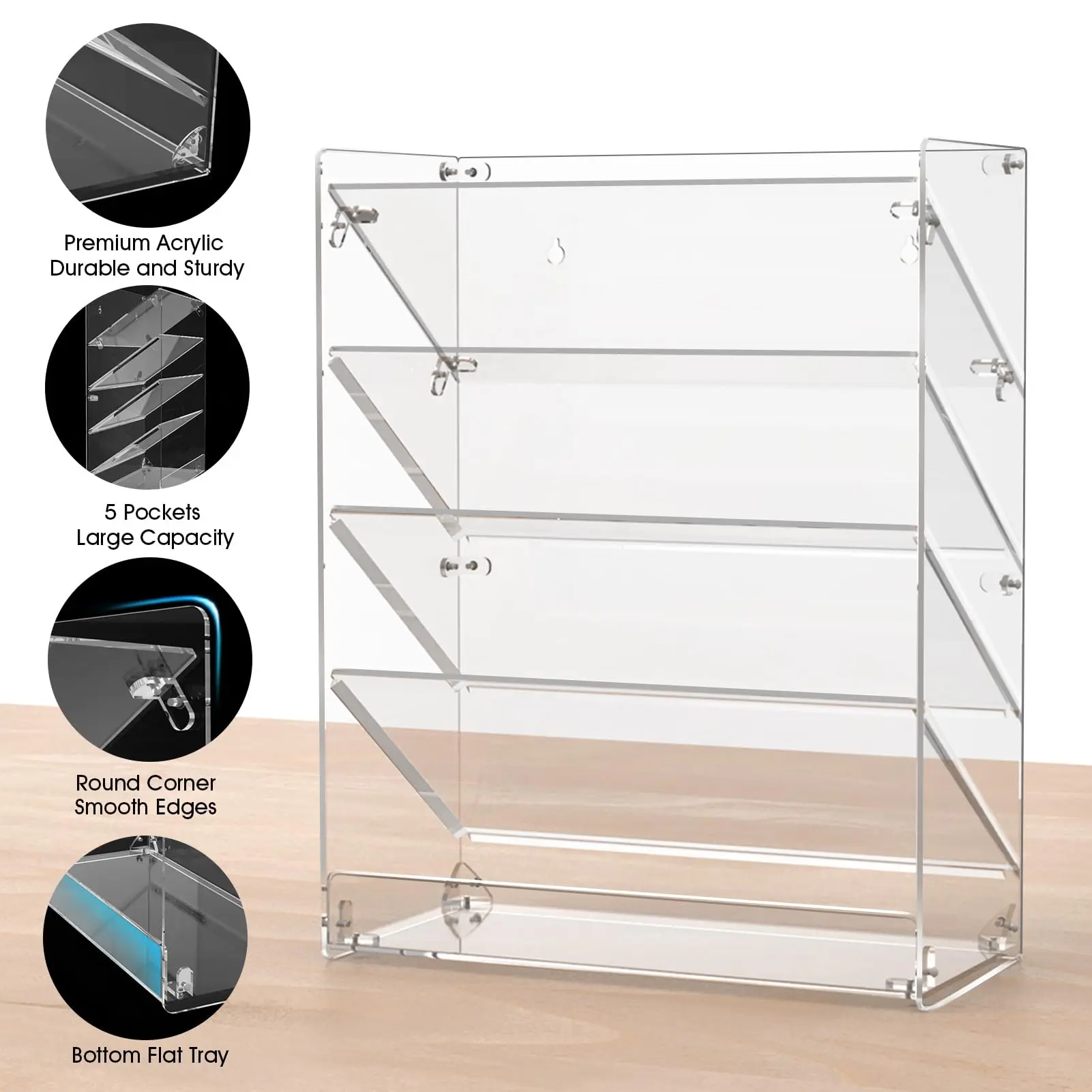 Wall Mount File Holder Organizer 5 Tier Vertical Wall Hanging Mail Document Organizer  Magazine Literature Rack with Flat Tray