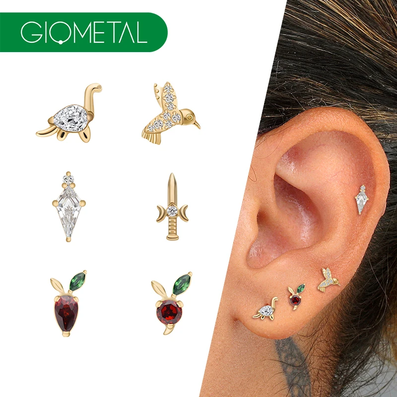 Новые Giometal ASTM F136 титановые PVD 18-каратное золото с тройным или резьбовым пирсингом серьги для пирсинга трагус Daith винтовая бижутерия оптом