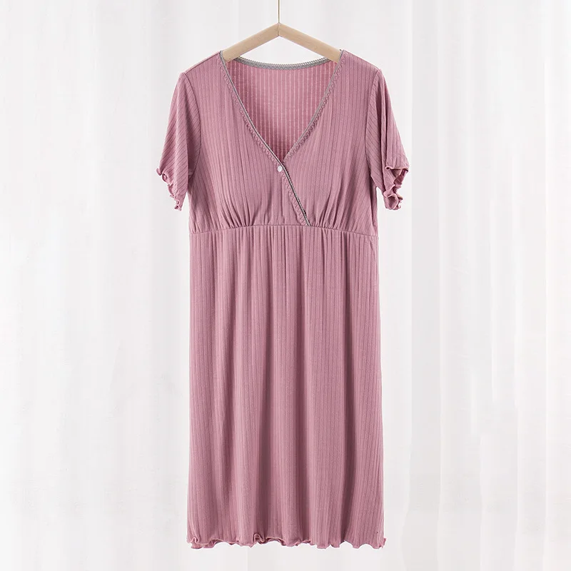 Nursing Pajamas Maternity Hospital Night Gown Lace Pregnant Night Dress Breastfeeding Lactation Wear Soft Fabric