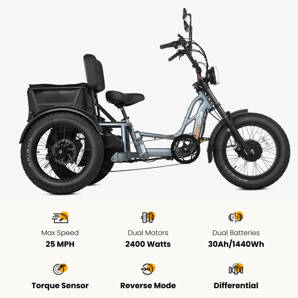 Factory Wholesale Price Ebike Trike 550 Lbs Load Aluminum Alloy Frame Cargo Ticycle Fat Tire 3 Wheel Electric Bike for Adults