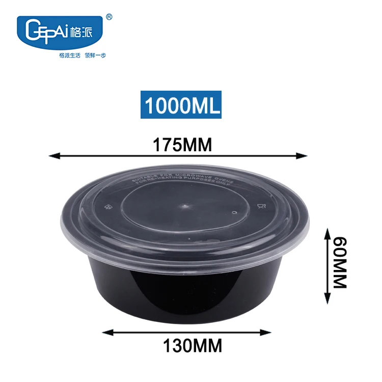 Large Capacity Disposable Food Container 1500ml 1000ml Microvavable Plastic Salad Bowl Black Dome Lid Lunch Box Wholesale Option