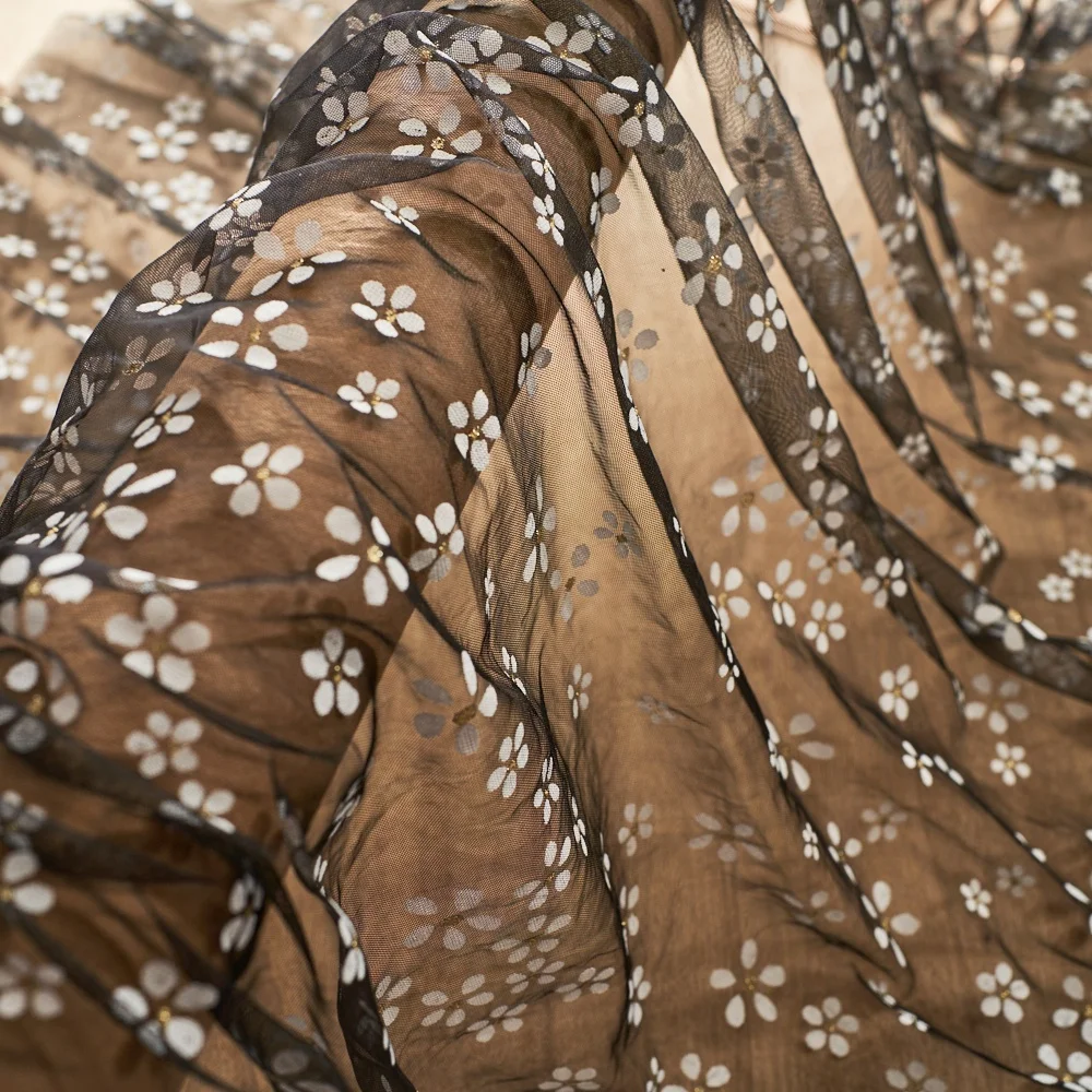 New Design Summer Flower Pattern Stretch Designed Textile Print Foil Soft Roll Bolt Tulle Fabric For Dress