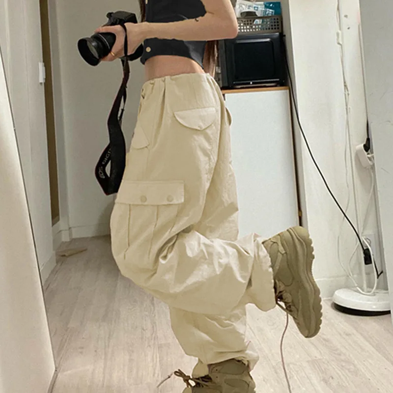 Summer European and American Pocket Casual Overalls Button Vest Suit Female Cargo Pants Streetwear Trousers