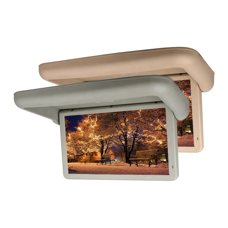 22 Inch Full Motorized Flip down Roof Monitor HD 1080P Large View Angle TV Screen DC24V One Way AV Input Grey Beige Color