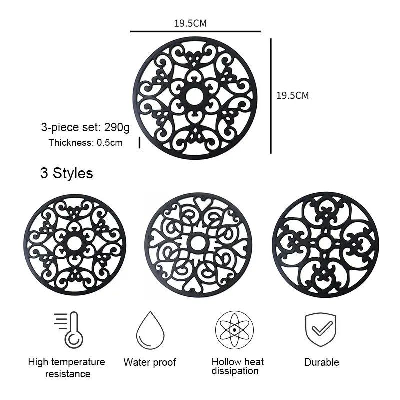 Custom 3 Pcs Set Tischset Round Trivet Drying Heat Resistant Table Pad Silicone Placemat Silicon Mat