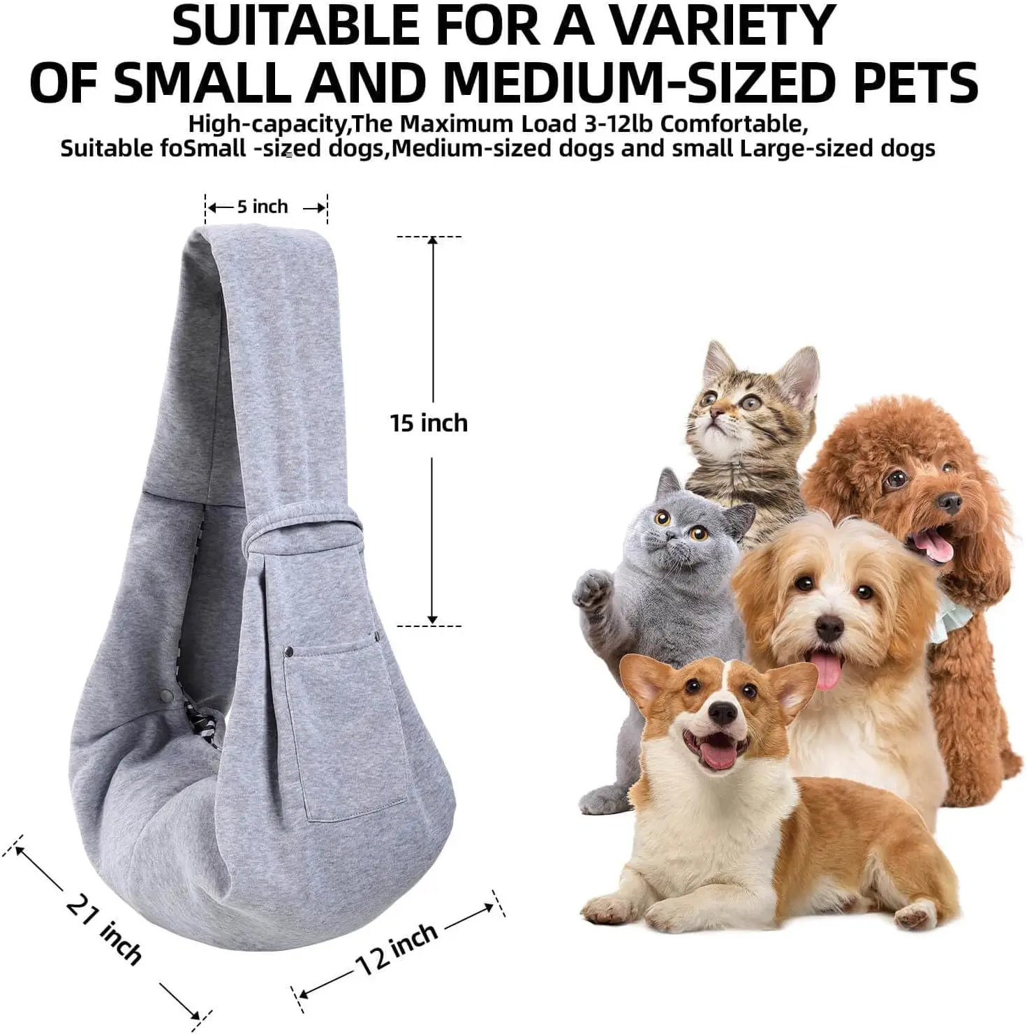 Reversible Puppy Carrier Purse with Storage Pocket, Hand-Free Dog Sling Carrier for Carry Dogs and CatsTravel Safety Harness