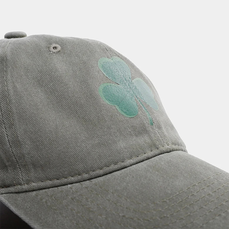 Custom Wash Cotton 3 Leaf Clover Shamrock Dad Hats Printing Clover Pattern Cap For Men & Women