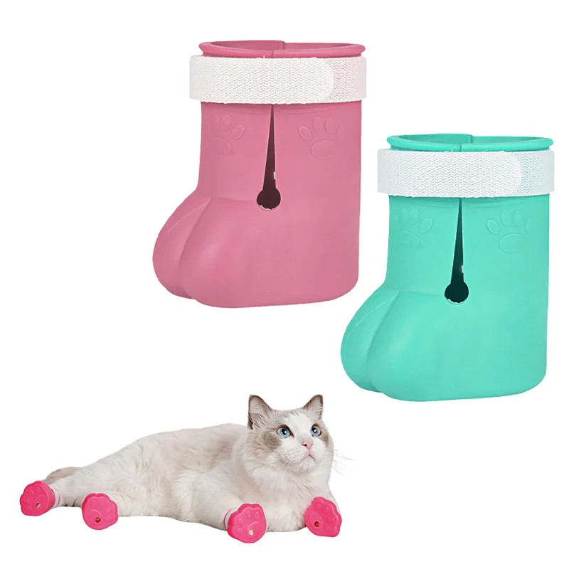 4pcs TPE Cat Bath Cleaning Shoes Cat Foot Massage Socks Cat Claw Covers Protectors for Indoor Pet Bathing Cutting Nails