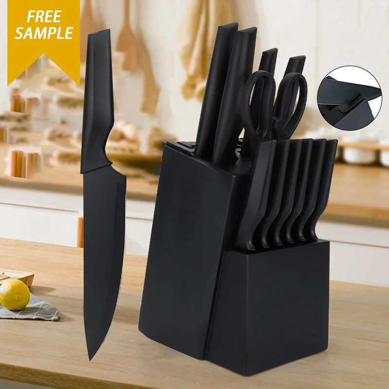 Новый дизайн 15 шт. набор кухонных ножей из нержавеющей стали с точилкой черных блоком