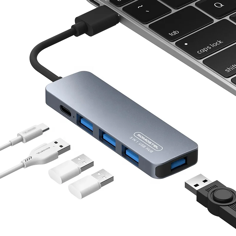 Somostel SMS-BZ09 High quality 5 in 1 Hub Adapter USB A 4 Port USB 3.0 Hub with Type c