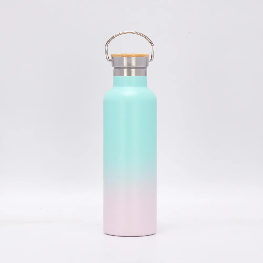 600ml 20oz Outdoor Thermal Double Wall Insulated Stainless Steel Vacuum Flask with Bamboo Lid