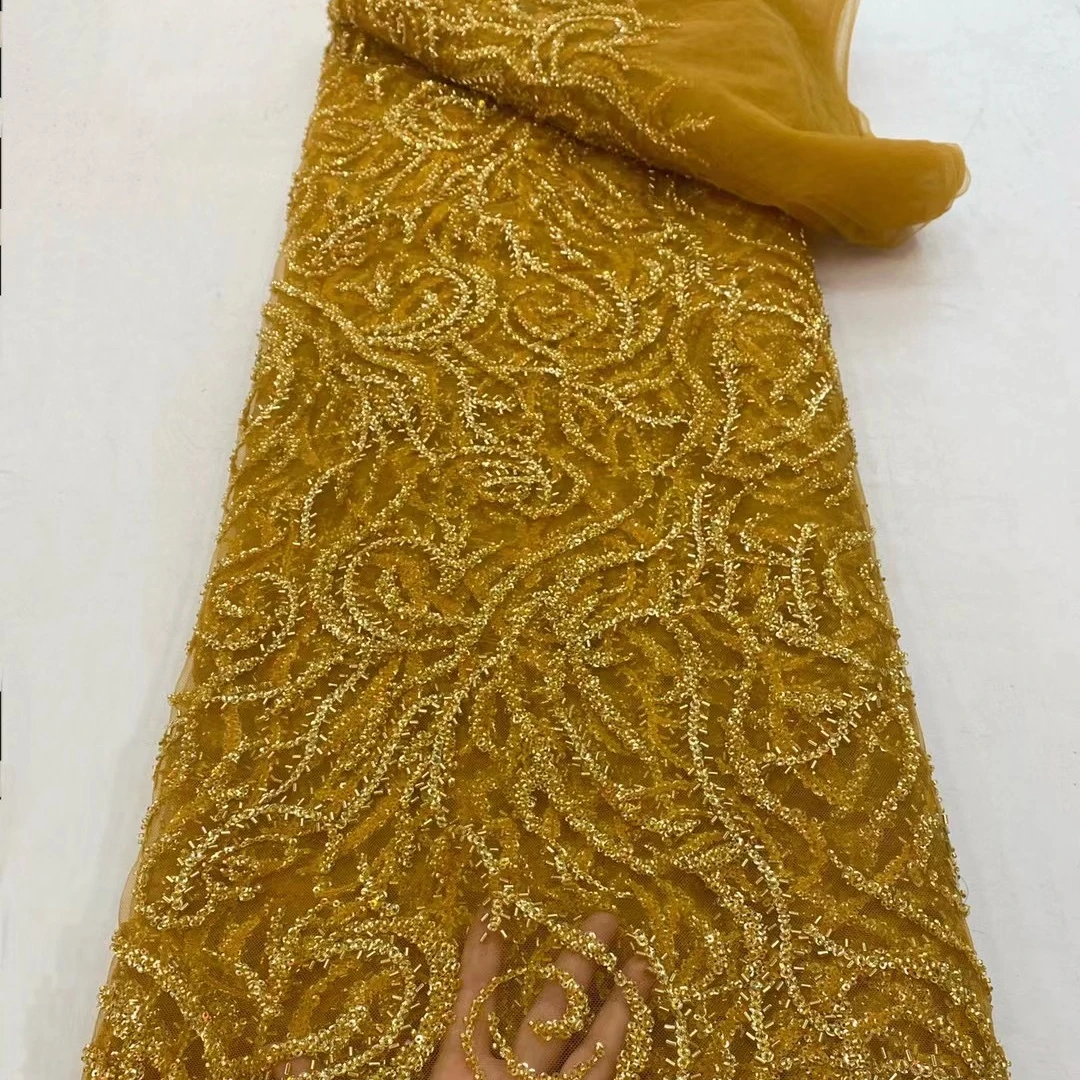 Border color beads sequins lace fabric embroidery for sale