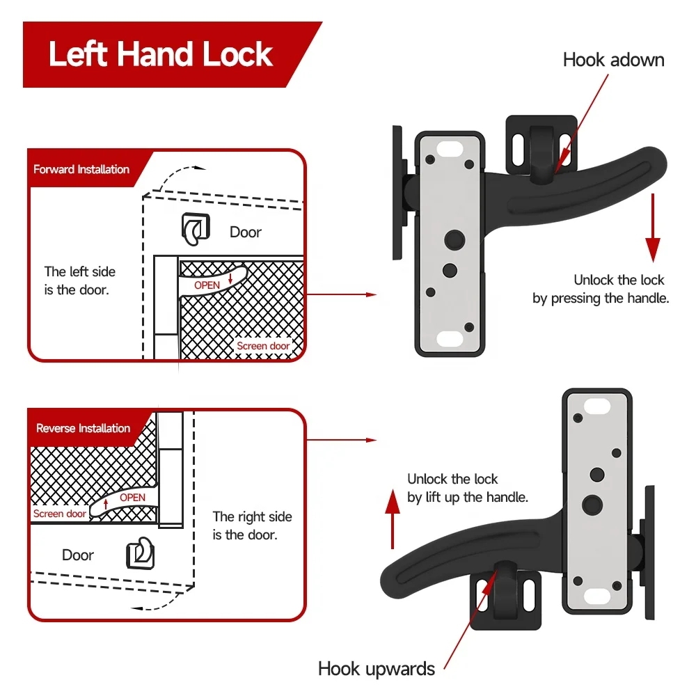 Black RV Door Window Lock Aluminium Alloy Right or Left  Hand RV Screen Door Latch Replacement For Camper/Trailer