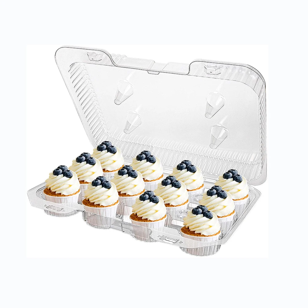 Transparent wholesale PET plastic cupcake  containers Clear Packaging for 12 pack cupcake plastic container for bakery