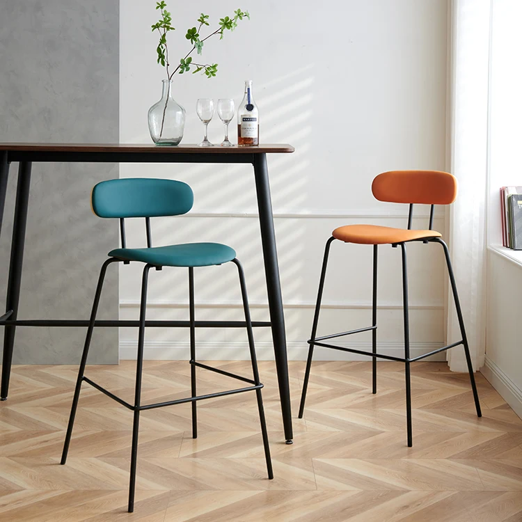 Counter Height Tall Luxury High White Black Nordic Kitchen Modern Cheap leather Bar Stool With Powder Coated Iron Metal Legs