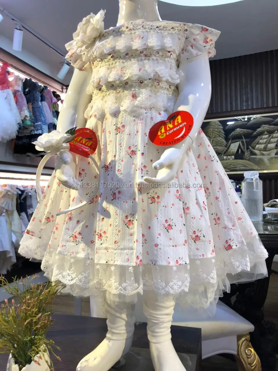 tail printed cotton frock with hairband best pakistani design with nice quality baby girl party dresses