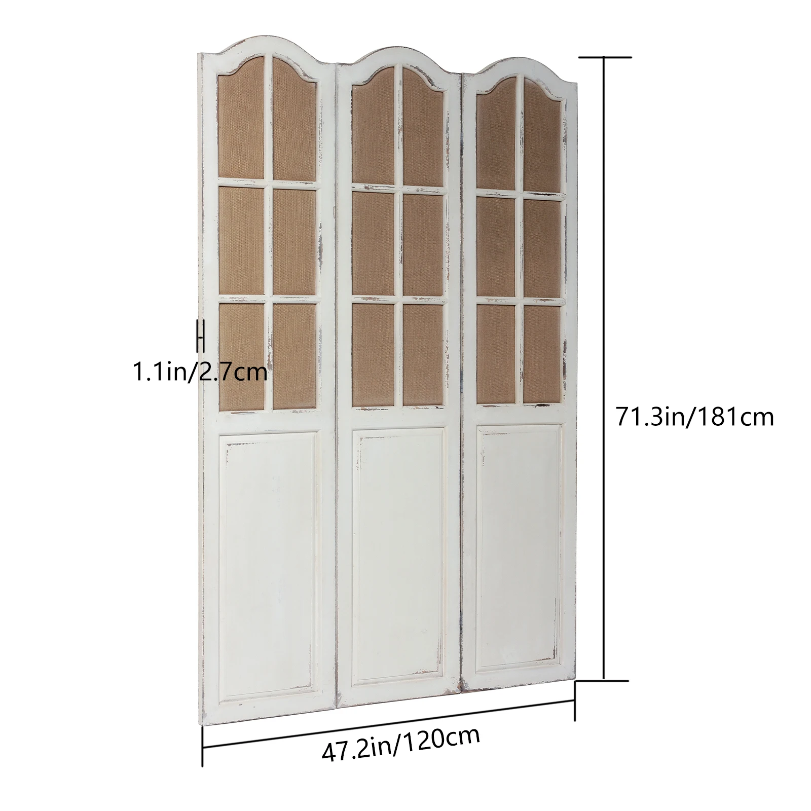 Vintage Folding Decorative Screen 3 Panels Living Room Dividers Recycled Wooden Folding Freestanding Partition