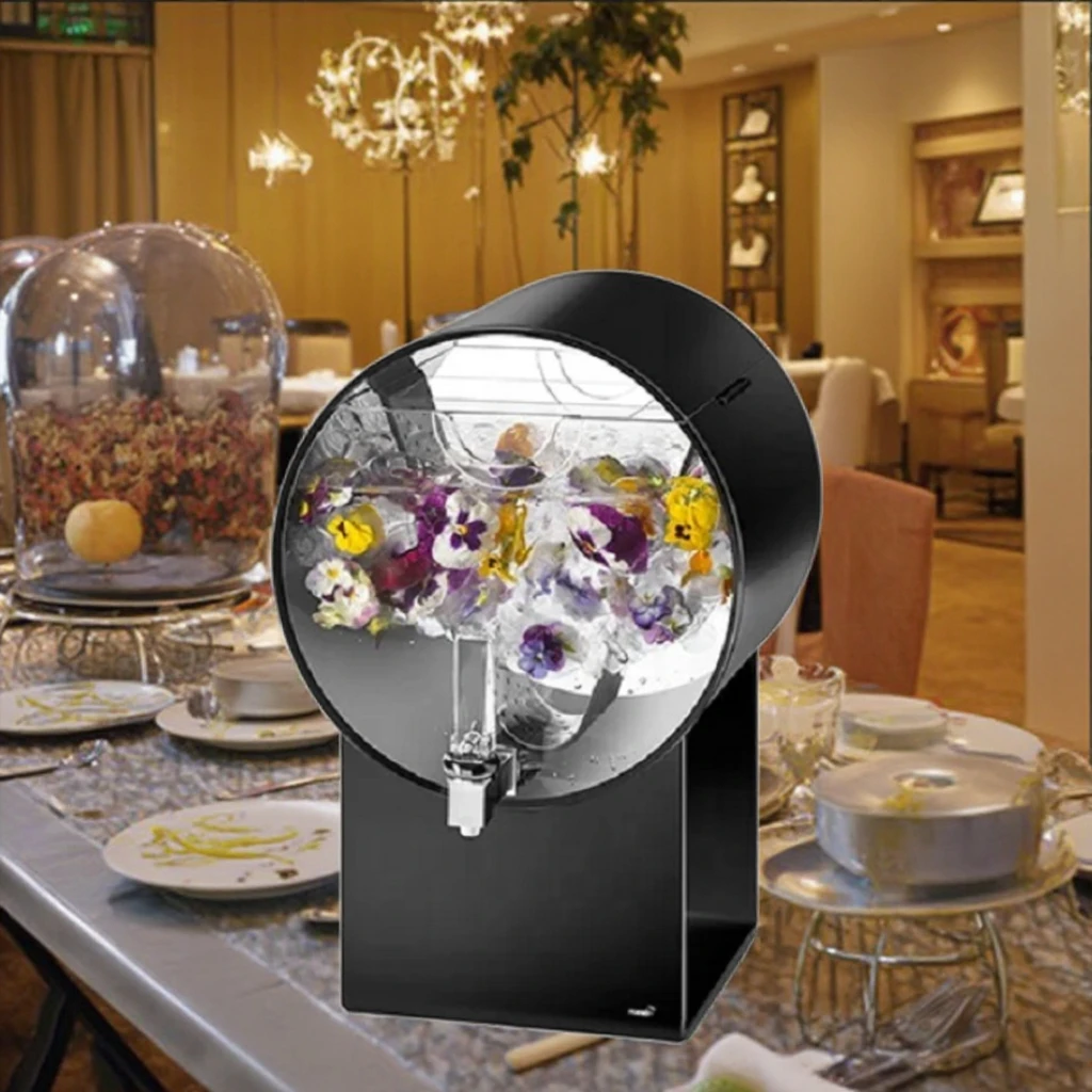 Round Black Plastic Drink Dispenser with Spigot Convenient Tabletop Beverage Dispenser