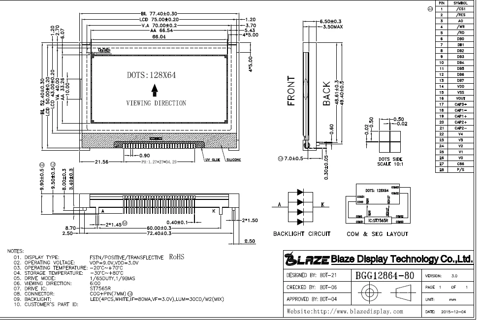 Hot sales 128X64  Controller Blue/ Yellow-Green/Gray Screen,12864 COG Graphic lcd display   For Lcd  display Module