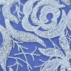 Fashion style design pure white beaded embroidered bridal applique lace for women