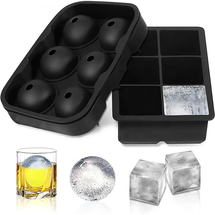 Easy Filling 4 Cavity Large Sphere Ice Mold Round Ice Cube Mold New Ice Cube Sphere Mold for Cocktails Bourbon