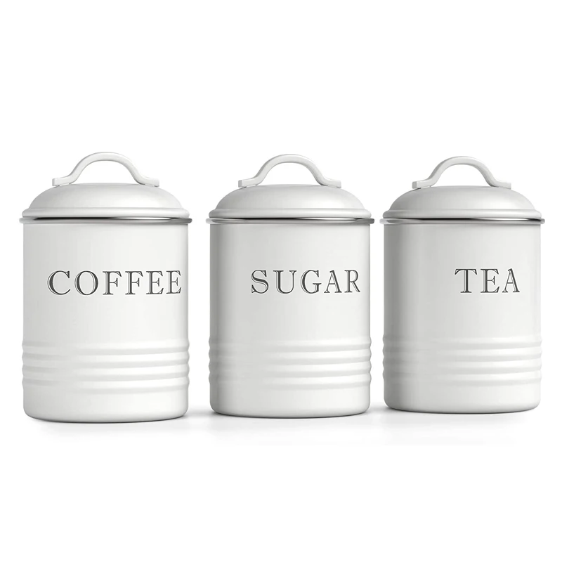 3 Pieces Countertop Space Saving Tea Coffee Sugar Storage Jar Kitchen Canister Set with Lid